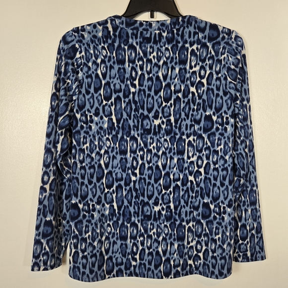 Belle Kim Gravel Blue Stretch Long Sleeve Animal Print Top Size Medium - Picture 9 of 11